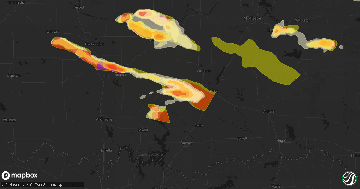 Hail map in Wapanucka, OK on April 24, 2026