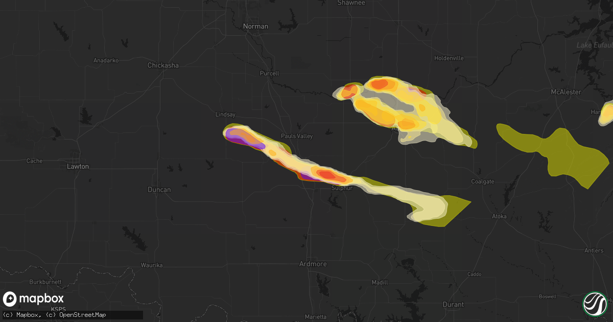 Hail map in Wynnewood, OK on April 24, 2026