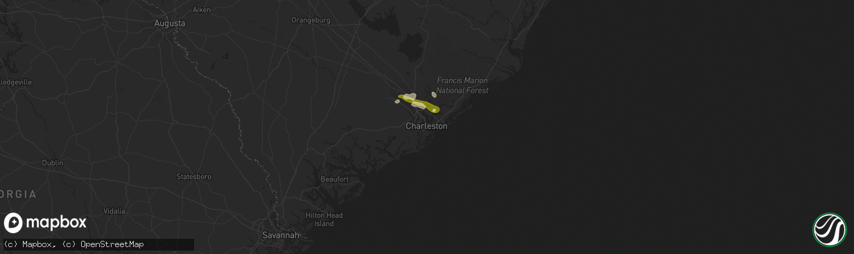 Hail map in Charleston, SC on April 25, 2013