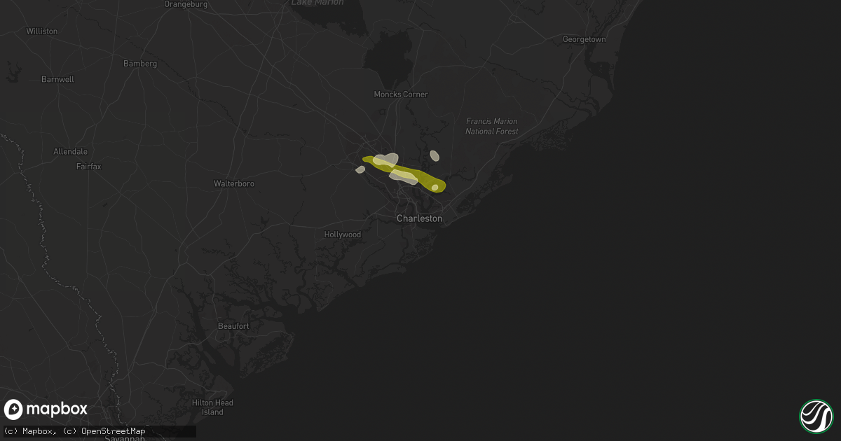 Hail map in Charleston, SC on April 25, 2013