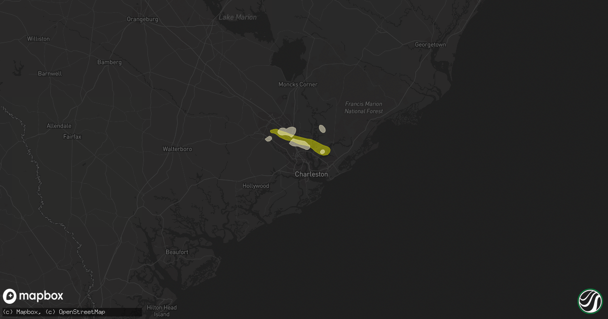Hail map in North Charleston, SC on April 25, 2013