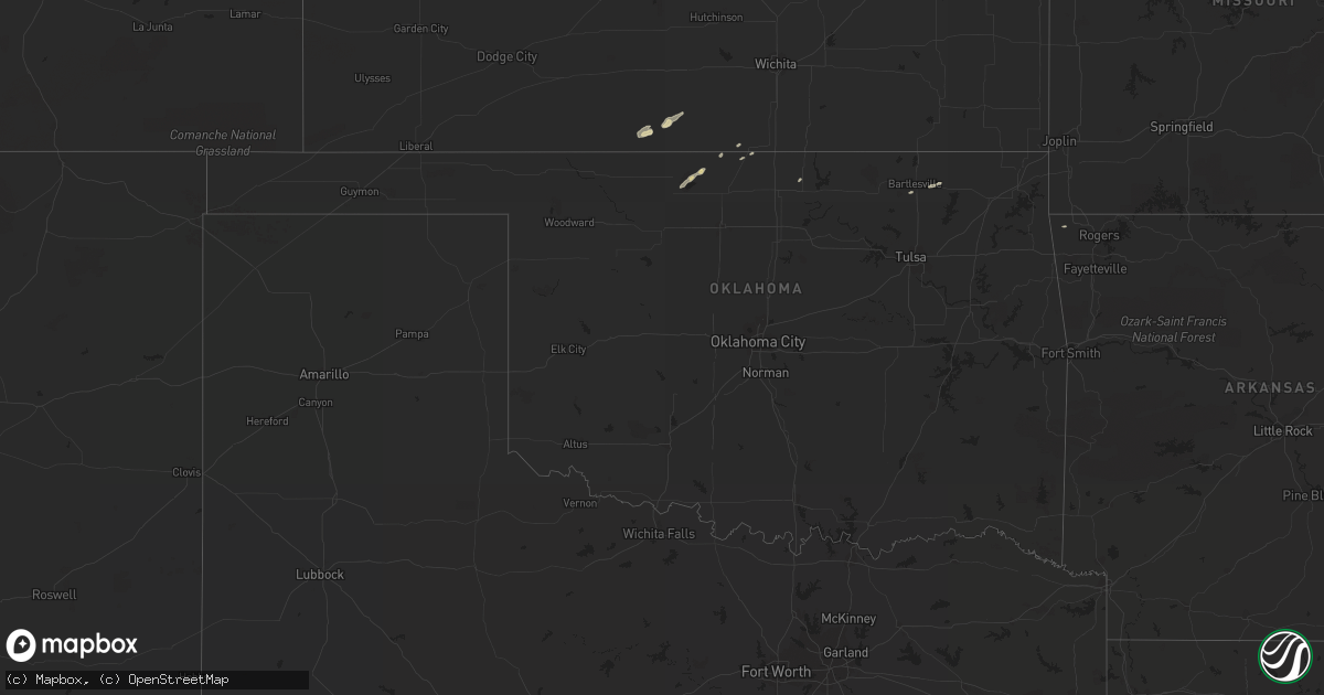 Hail map in Oklahoma on April 25, 2013