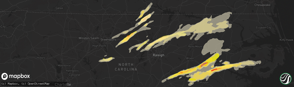 Hail map in Durham, NC on April 25, 2014