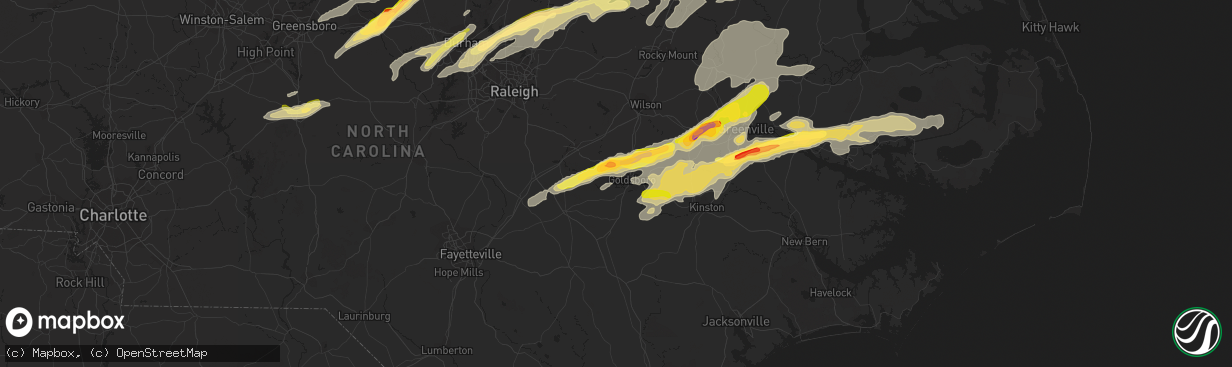 Hail map in Goldsboro, NC on April 25, 2014