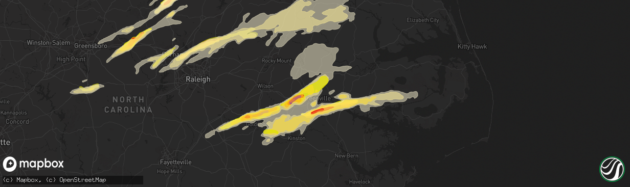 Hail map in Greenville, NC on April 25, 2014