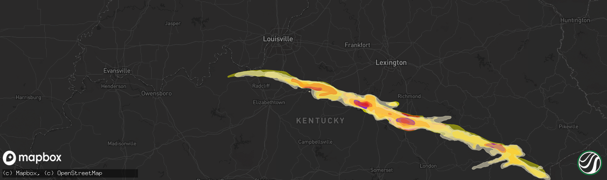 Hail map in Bardstown, KY on April 25, 2015