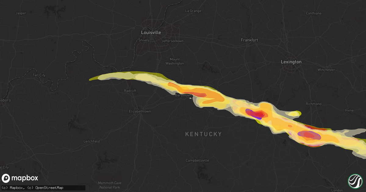 Hail map in Bardstown, KY on April 25, 2015
