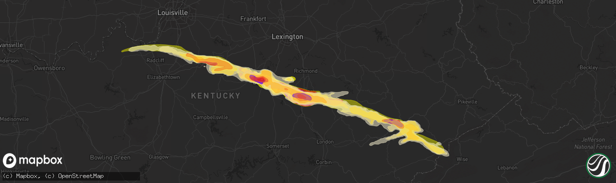 Hail map in Berea, KY on April 25, 2015