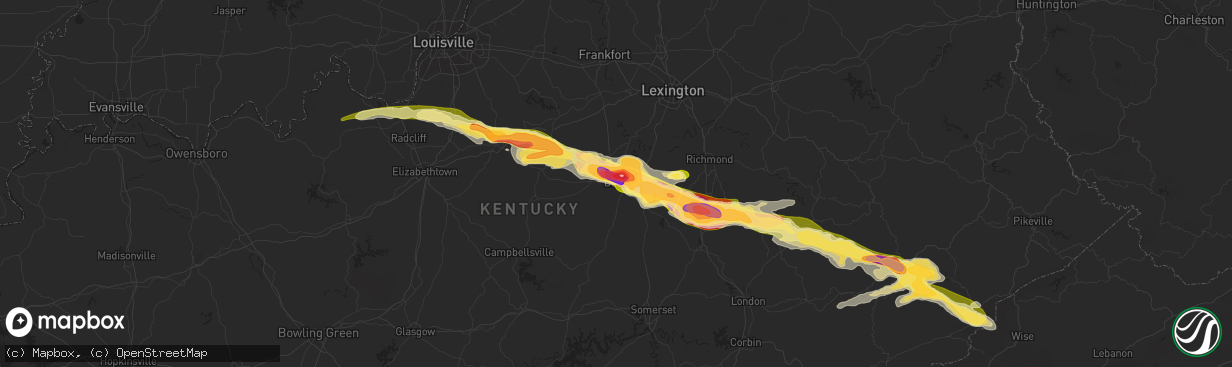 Hail map in Danville, KY on April 25, 2015