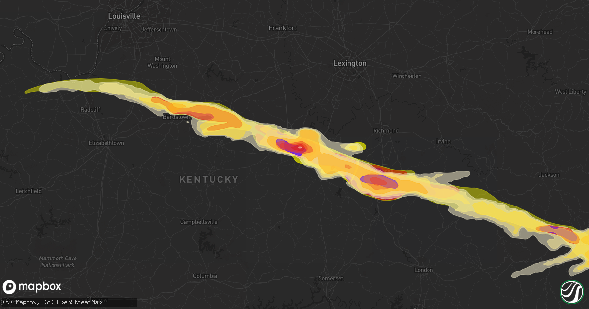 Hail map in Danville, KY on April 25, 2015