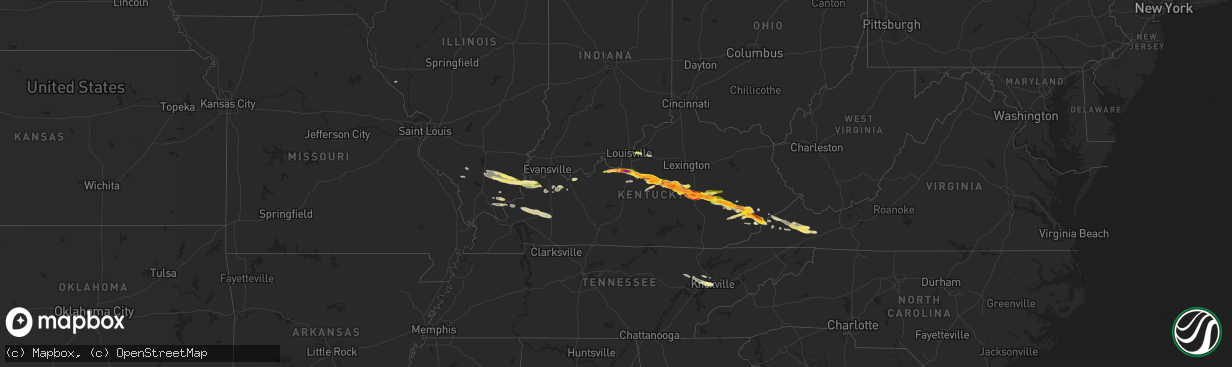 Hail map in Kentucky on April 25, 2015