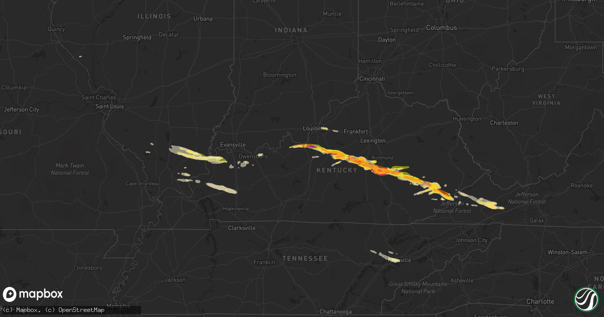 Hail map in Kentucky on April 25, 2015