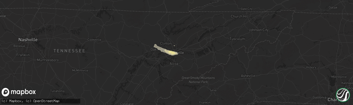 Hail map in Knoxville, TN on April 25, 2015