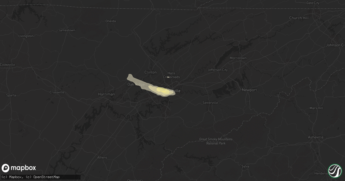 Hail map in Knoxville, TN on April 25, 2015