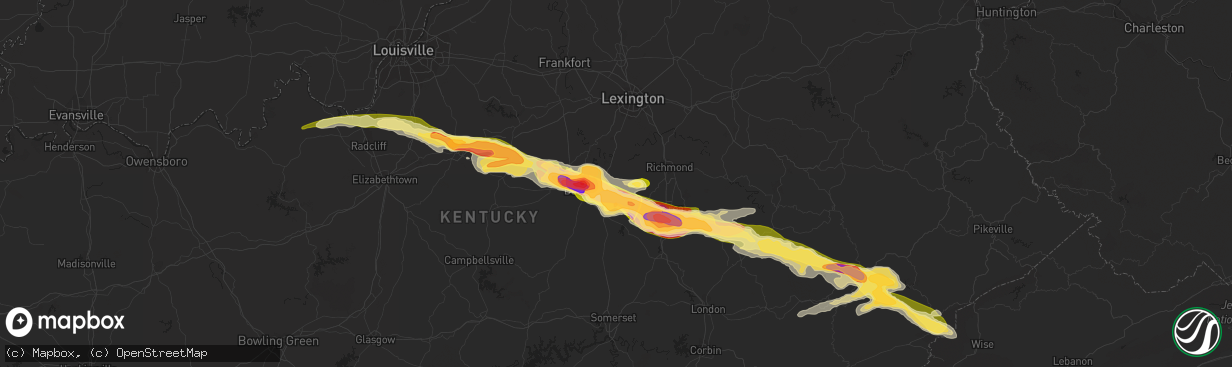 Hail map in Lancaster, KY on April 25, 2015
