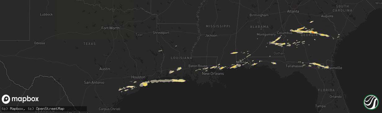 Hail map in Louisiana on April 25, 2015
