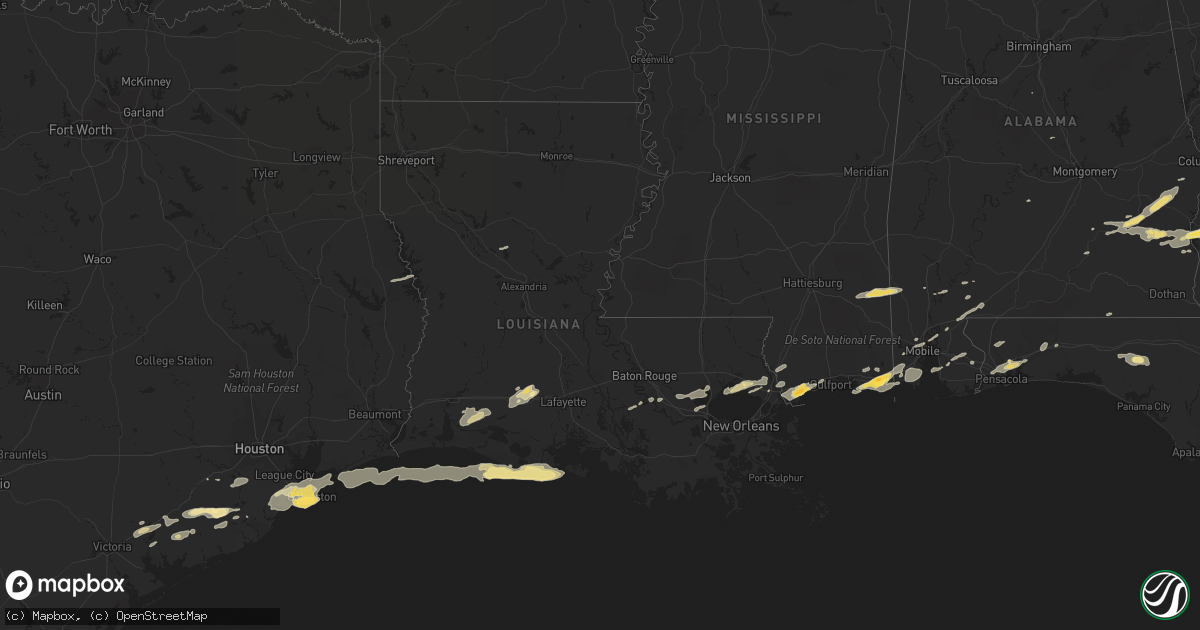 Hail map in Louisiana on April 25, 2015