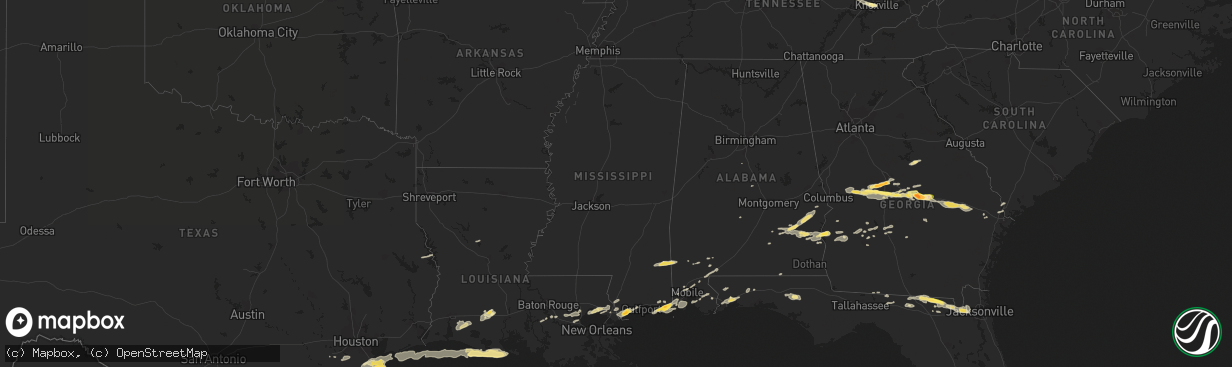 Hail map in Mississippi on April 25, 2015