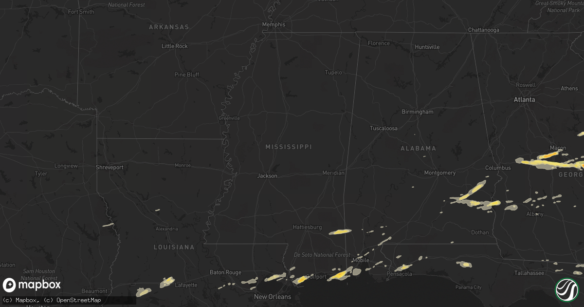 Hail map in Mississippi on April 25, 2015