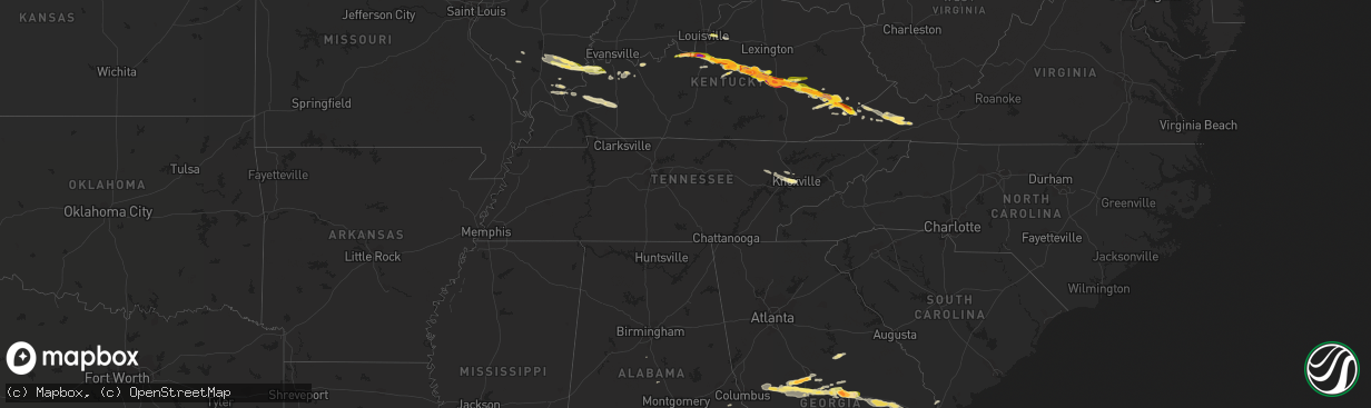 Hail map in Tennessee on April 25, 2015