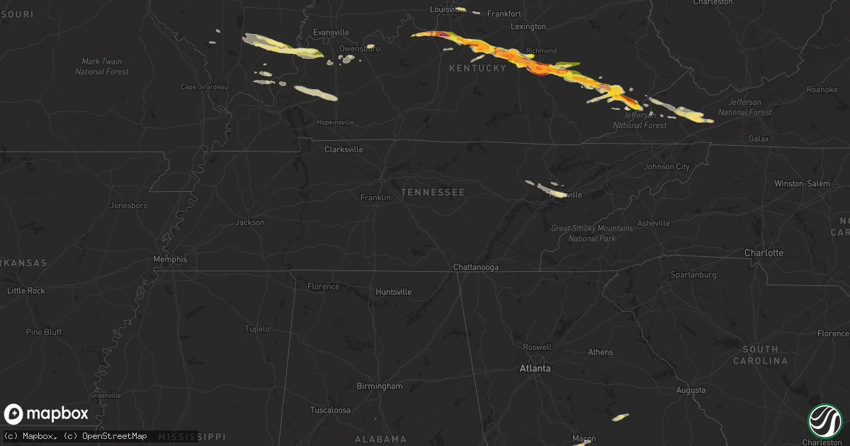 Hail map in Tennessee on April 25, 2015