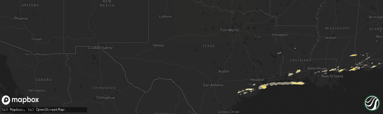 Hail map in Texas on April 25, 2015