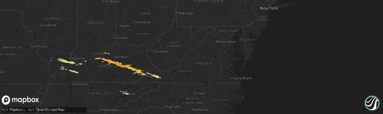 Hail map in Virginia on April 25, 2015