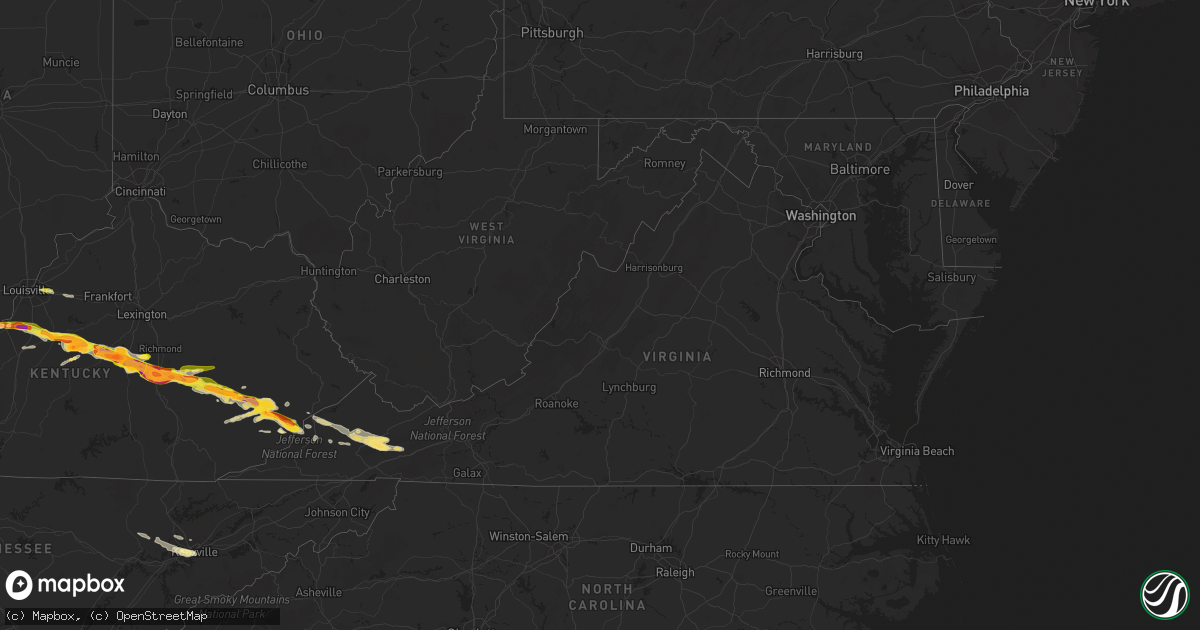 Hail map in Virginia on April 25, 2015