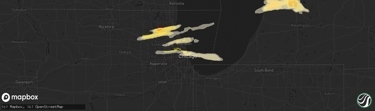 Hail map in Chicago, IL on April 25, 2016