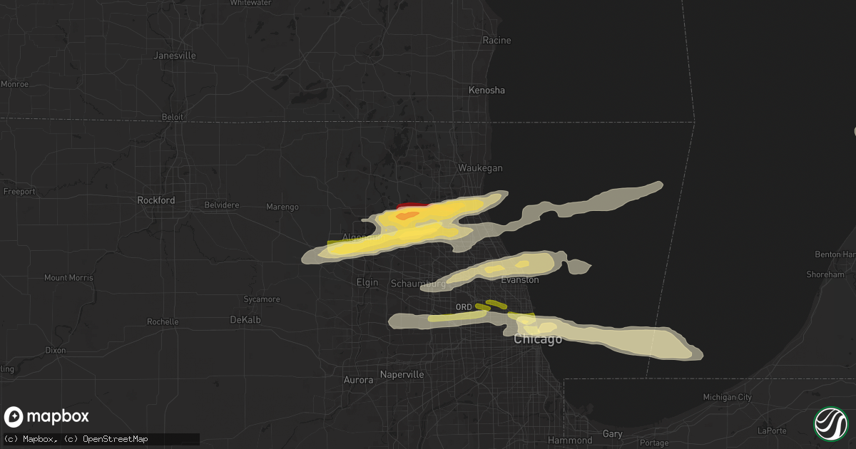 Hail map in Lake Zurich, IL on April 25, 2016