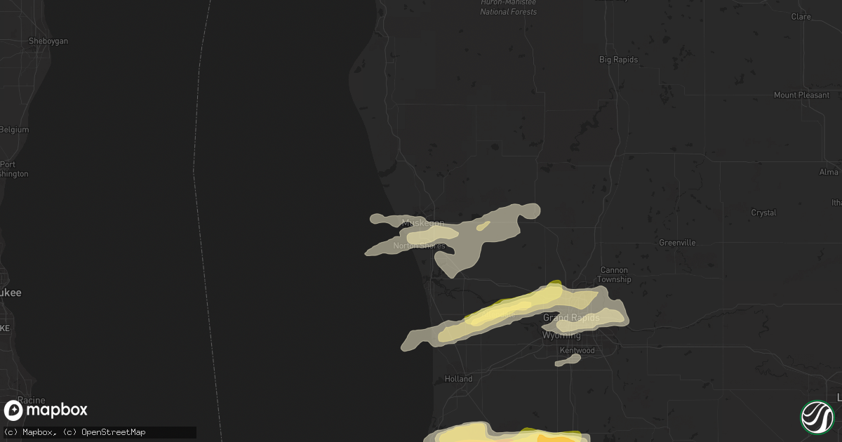 Hail map in Muskegon, MI on April 25, 2016