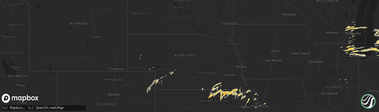 Hail map in Nebraska on April 25, 2016