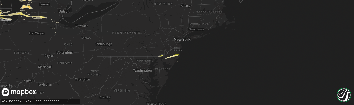 Hail map in New Jersey on April 25, 2016