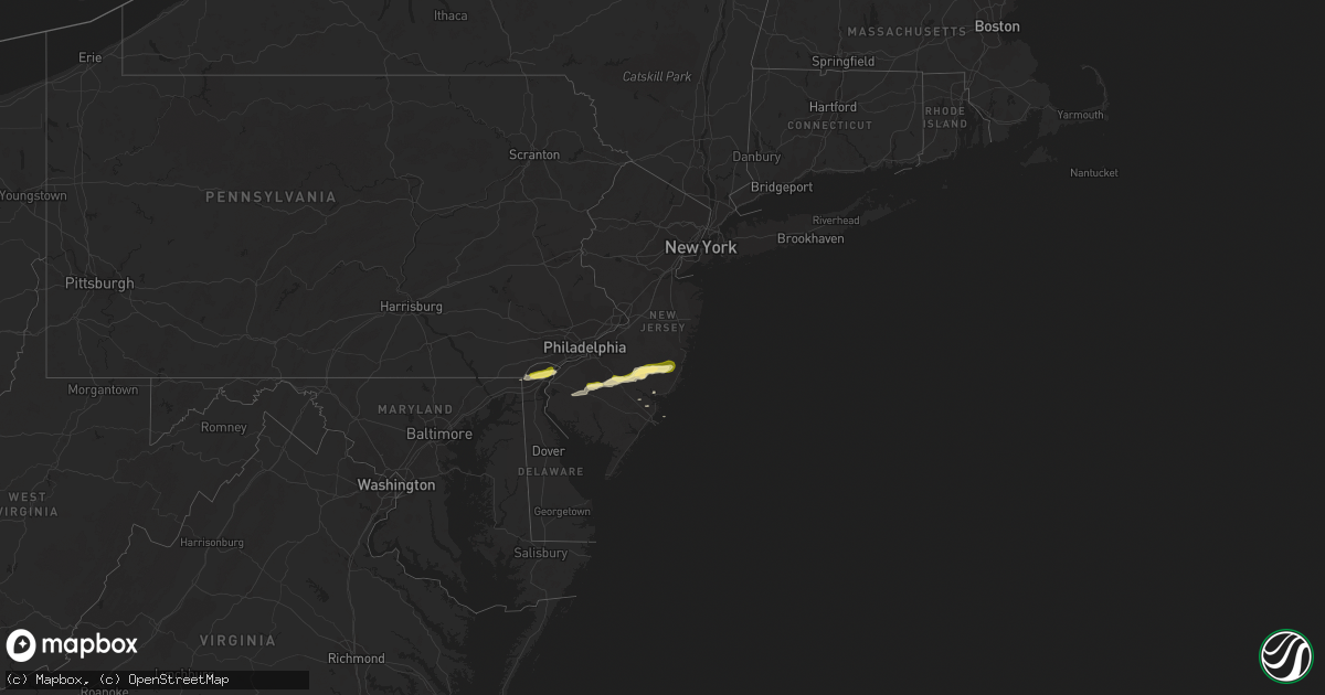 Hail map in New Jersey on April 25, 2016