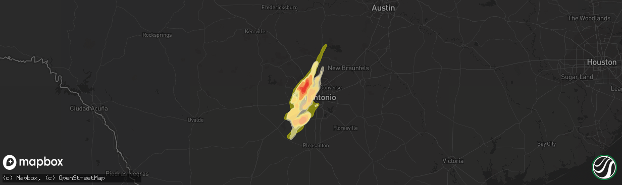 Hail map in San Antonio, TX on April 25, 2016