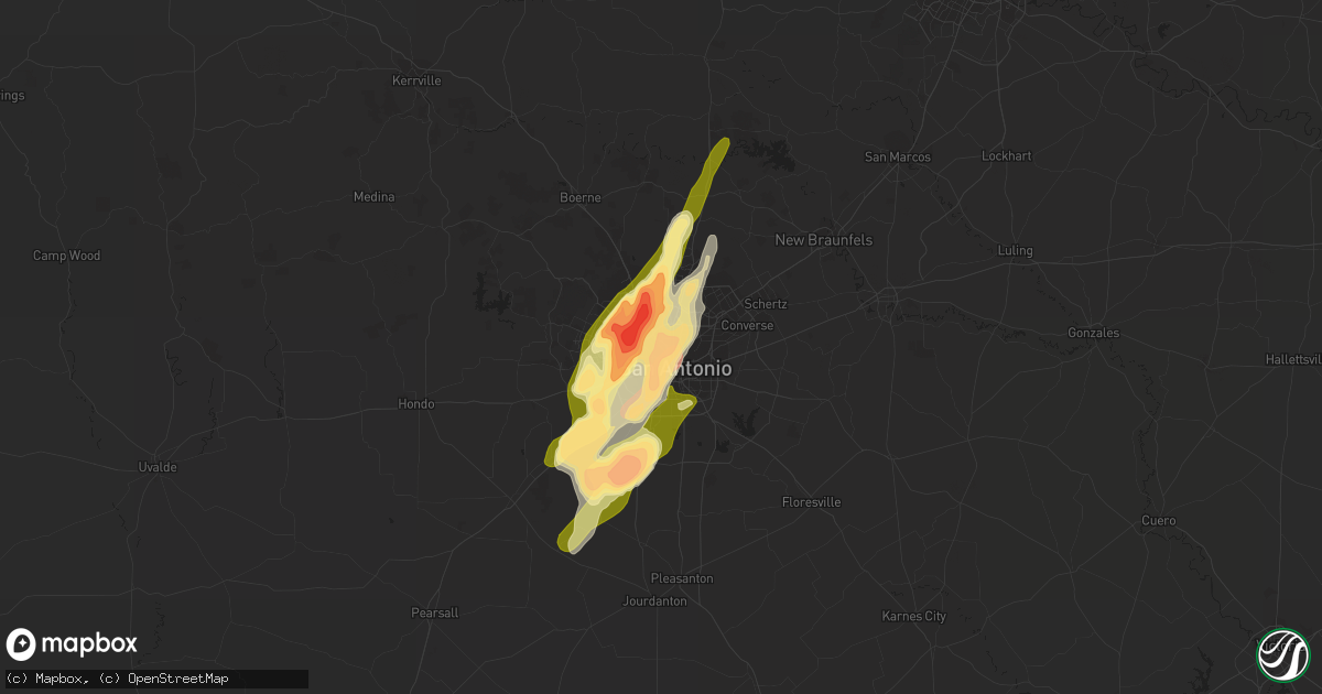 Hail map in San Antonio, TX on April 25, 2016