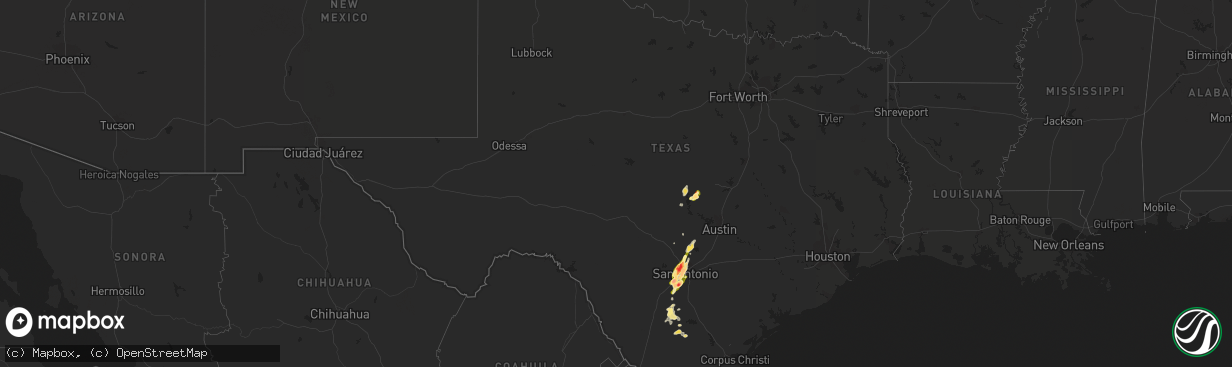 Hail map in Texas on April 25, 2016