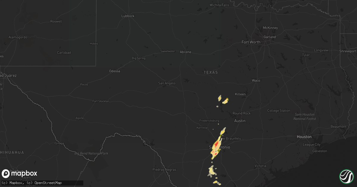 Hail map in Texas on April 25, 2016