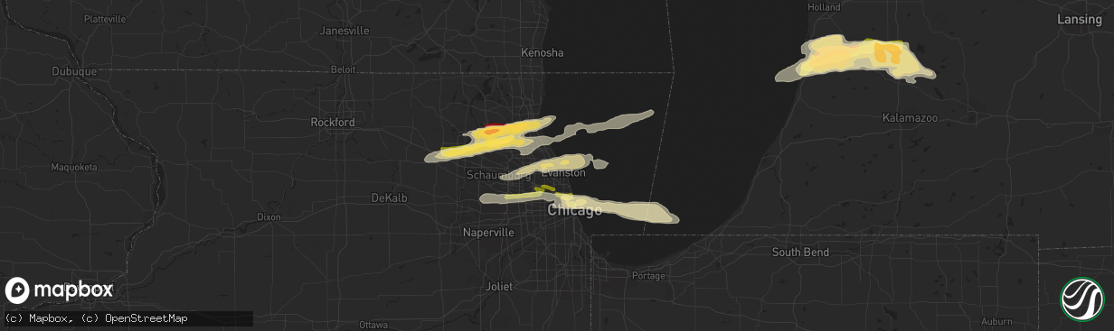 Hail map in Wilmette, IL on April 25, 2016