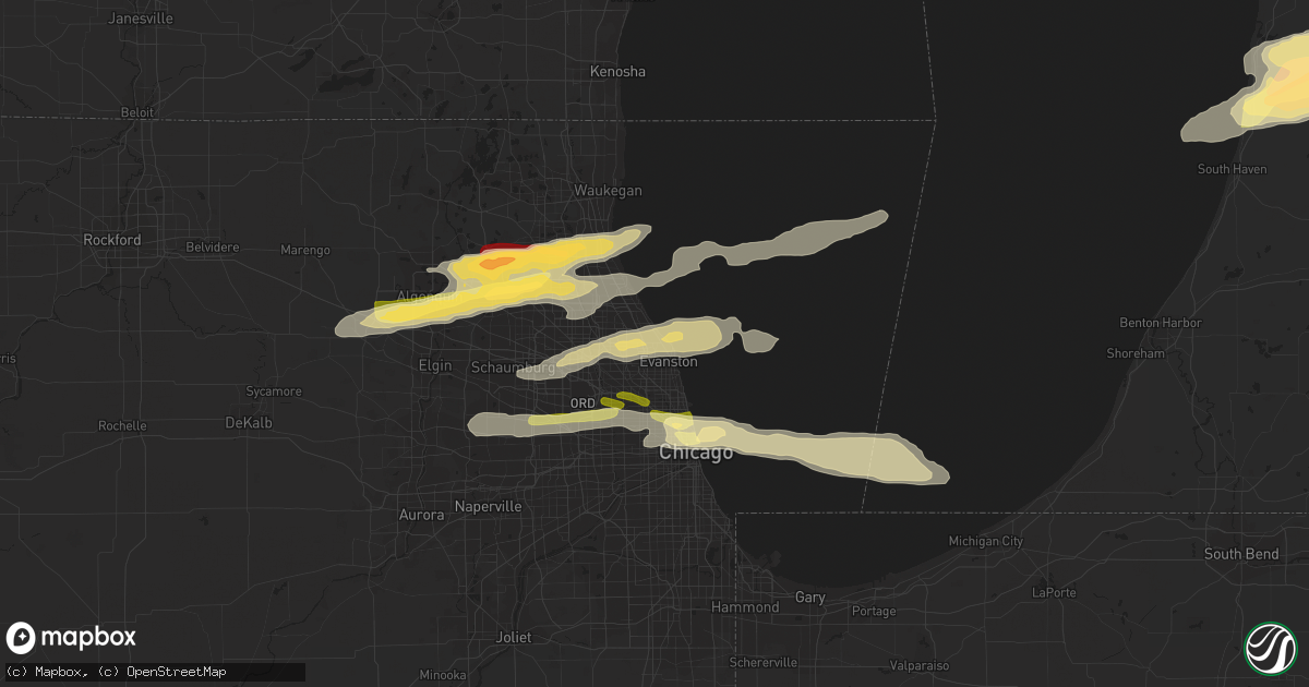 Hail map in Wilmette, IL on April 25, 2016