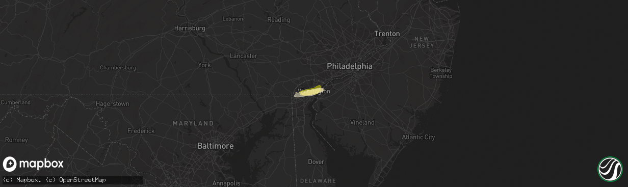 Hail map in Wilmington, DE on April 25, 2016