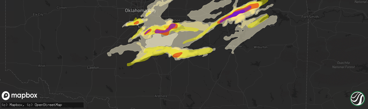 Hail map in Ada, OK on April 25, 2017