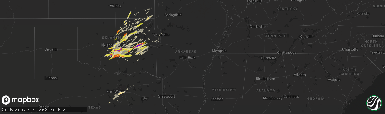 Hail map in Arkansas on April 25, 2017