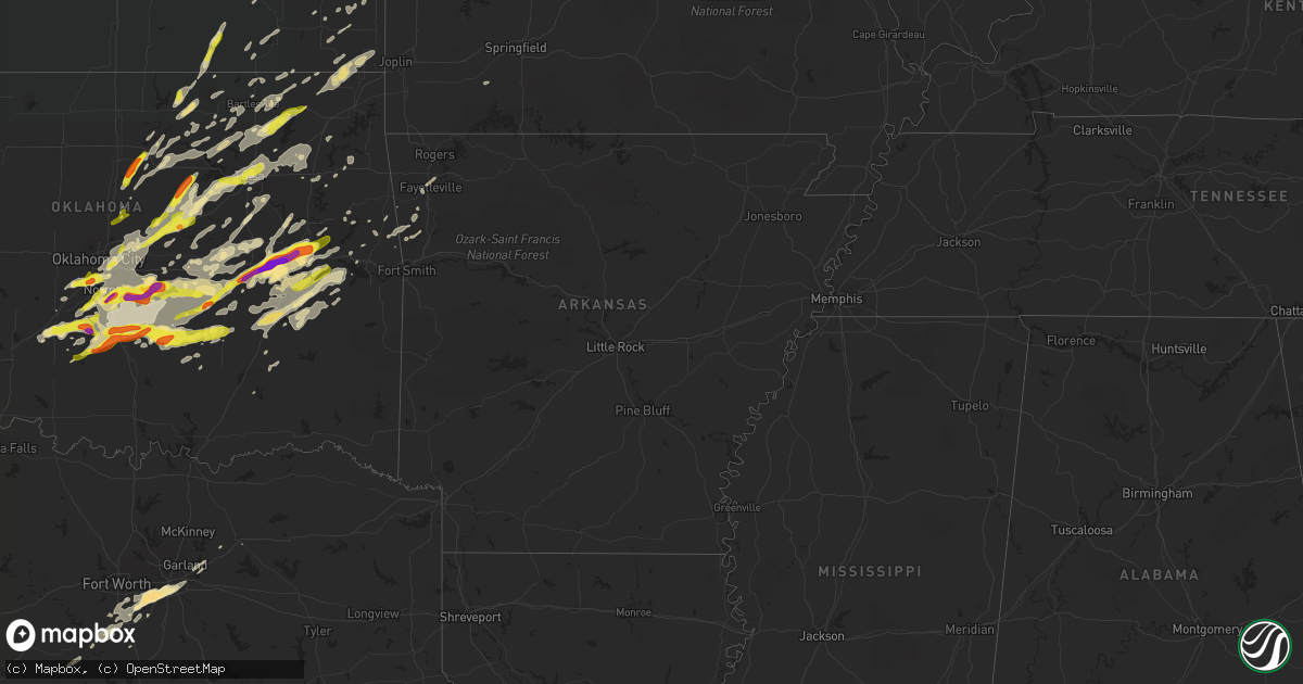 Hail map in Arkansas on April 25, 2017