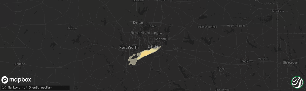 Hail map in Dallas, TX on April 25, 2017