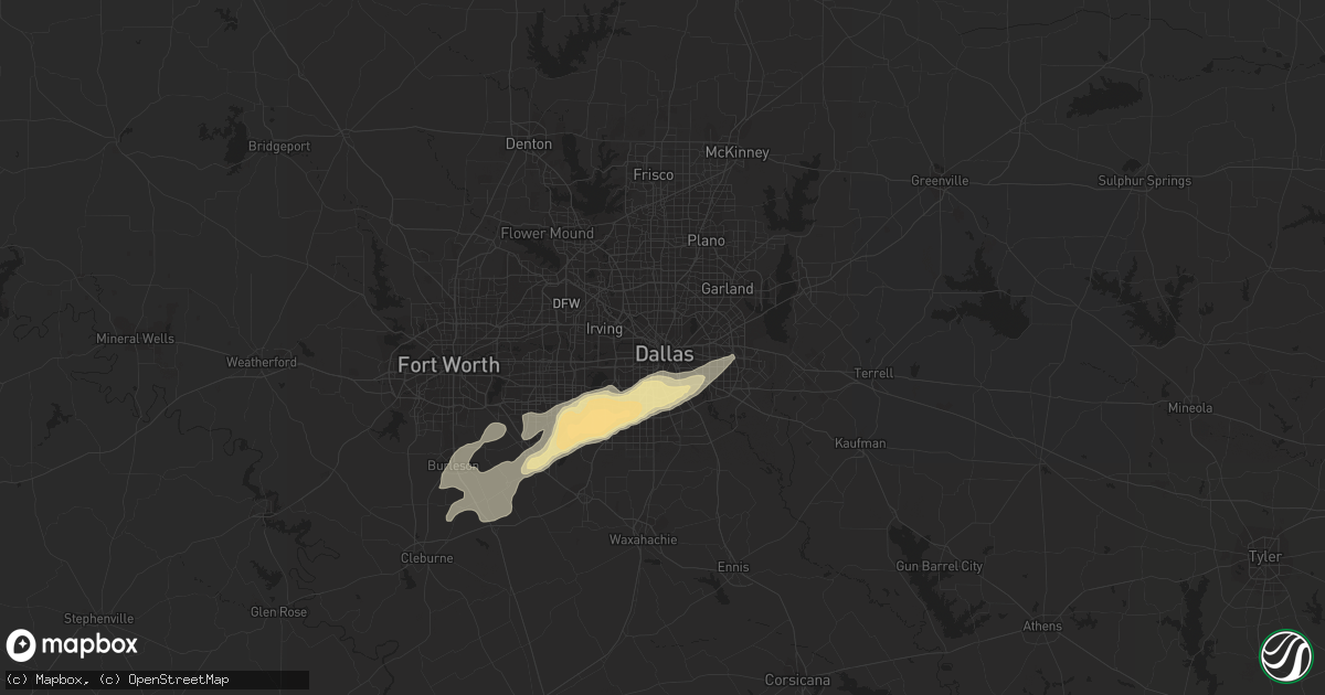 Hail map in Dallas, TX on April 25, 2017
