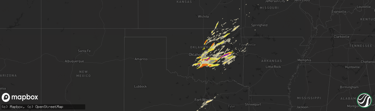 Hail map in Oklahoma on April 25, 2017