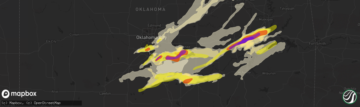 Hail map in Tecumseh, OK on April 25, 2017