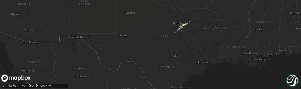 Hail map in Texas on April 25, 2017