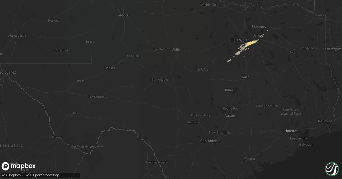Hail map in Texas on April 25, 2017